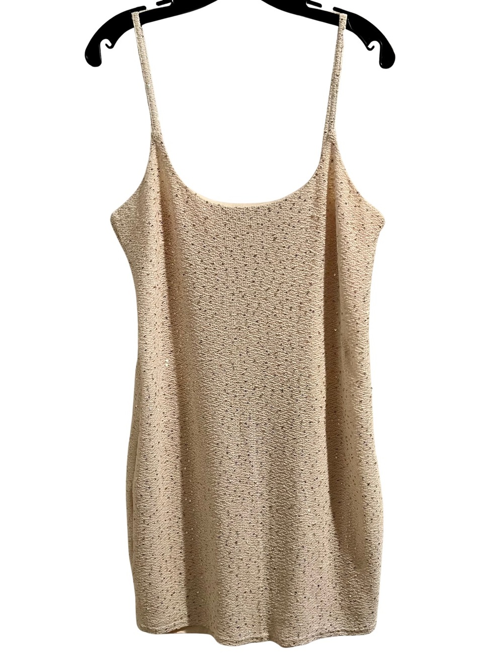 Off White Cream with Gold Sequin Spaghetti Strap Stretch Mini MNG Mango Dress